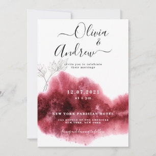 Botanische Hochzeit mit Burgund Red Silver Einladung