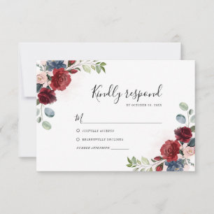 Botanische Hochzeit mit Burgund RSVP Karte