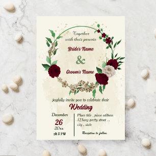 Botanische Hochzeit mit Burgunder Champagner-Blume Einladung