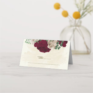 Botanische Hochzeit mit Burgunder Champagner-Blume Platzkarte
