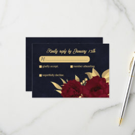 Botanische Hochzeit mit Chic burgundy und Gold RSVP Karte