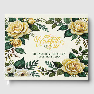Botanische Hochzeit mit cremigem Gelb und erdigen Gästebuch