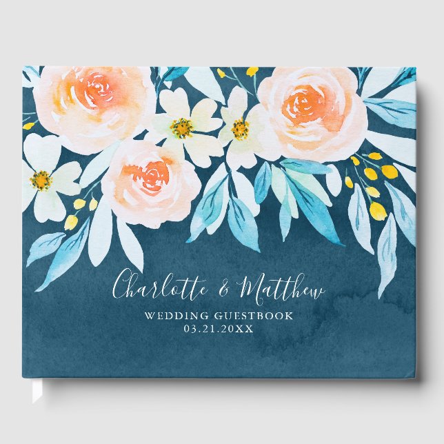 Botanische Hochzeit mit dem blauen Wasser Gästebuch (Vorderseite)