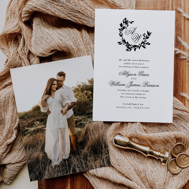 Botanische Hochzeit mit dem Foto Mongram Einladung (Von Creator hochgeladen)