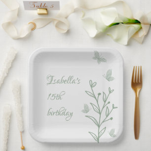 Botanische Hochzeit mit einfachem Salbei Pappteller