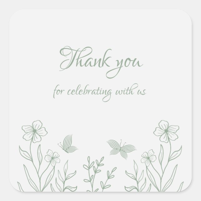 Botanische Hochzeit mit einfachem Salbei Quadratischer Aufkleber (Vorderseite)