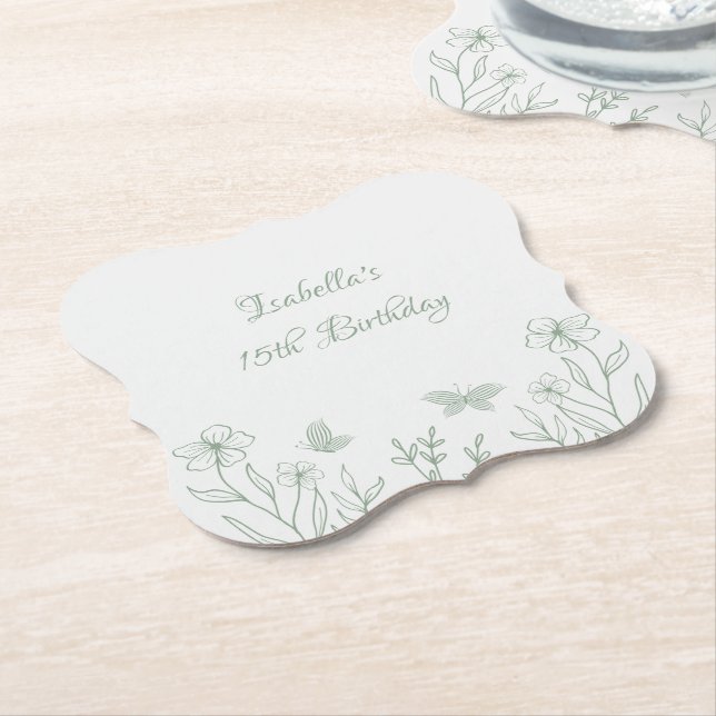 Botanische Hochzeit mit einfachem Salbei Untersetzer (angewinkelt)