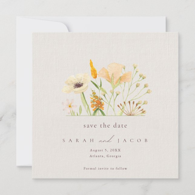 Botanische Hochzeit mit einfachen Wildblumen Save The Date (Vorderseite)