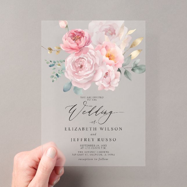 Botanische Hochzeit mit elegantem Blush Acryleinladungen (Insitu (Handheld))