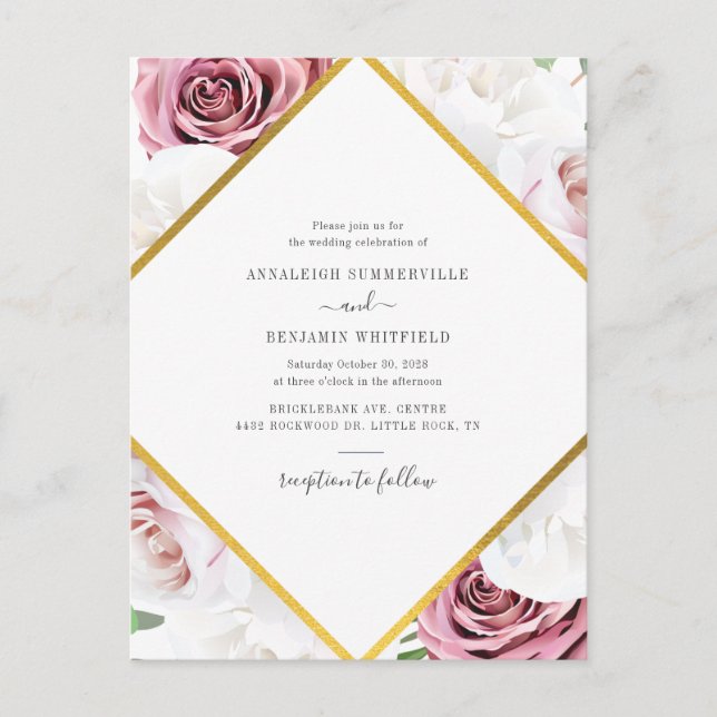 Botanische Hochzeit mit floraler geometrischer Ros Einladungspostkarte (Vorderseite)
