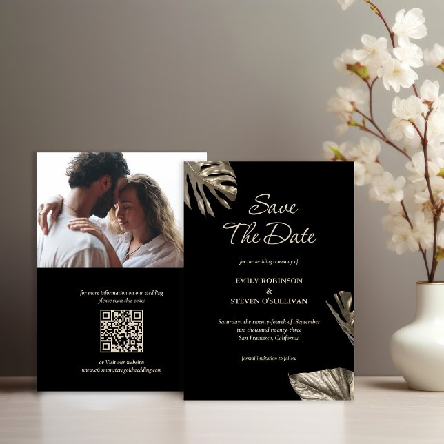Botanische Hochzeit mit Foto und QR Save The Date (Von Creator hochgeladen)