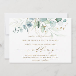 Botanische Hochzeit mit Gold und Grün Einladung
