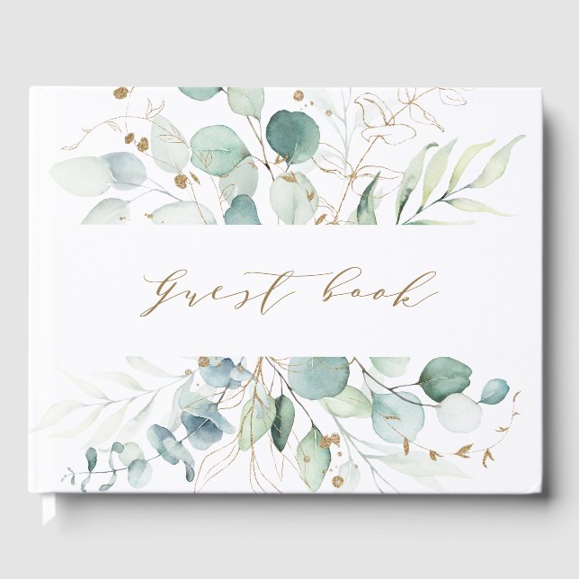 Botanische Hochzeit mit Gold und Grün Gästebuch (Vorderseite)