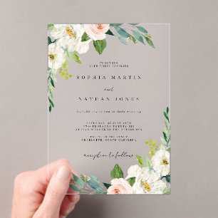 Botanische Hochzeit mit grüner Wasserfarbe Acryleinladungen