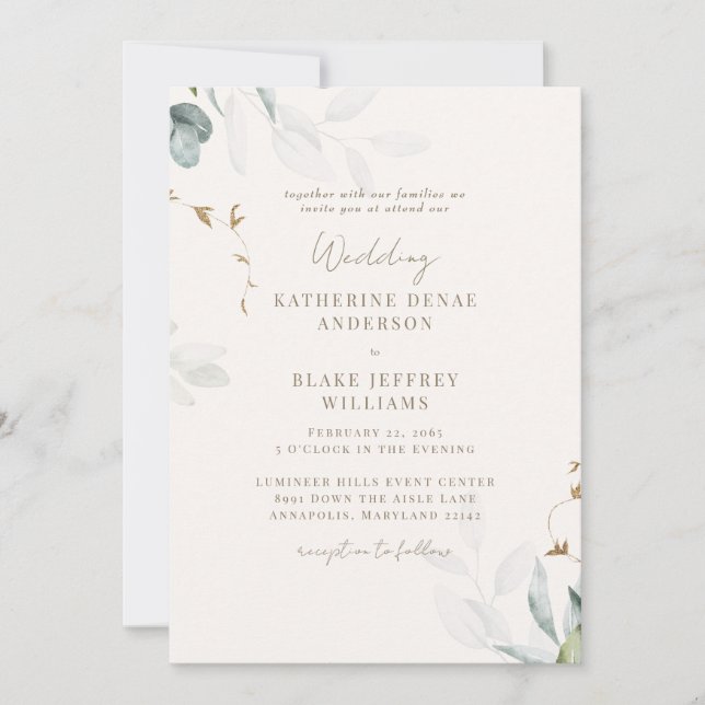 Botanische Hochzeit mit leichtem Champagner III Einladung (Vorderseite)