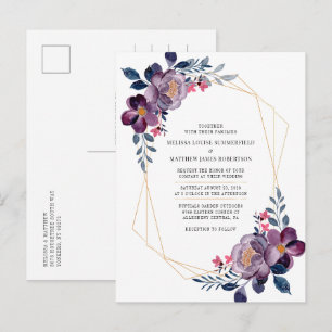 Botanische Hochzeit mit lila floraler Geometrie Einladungspostkarte