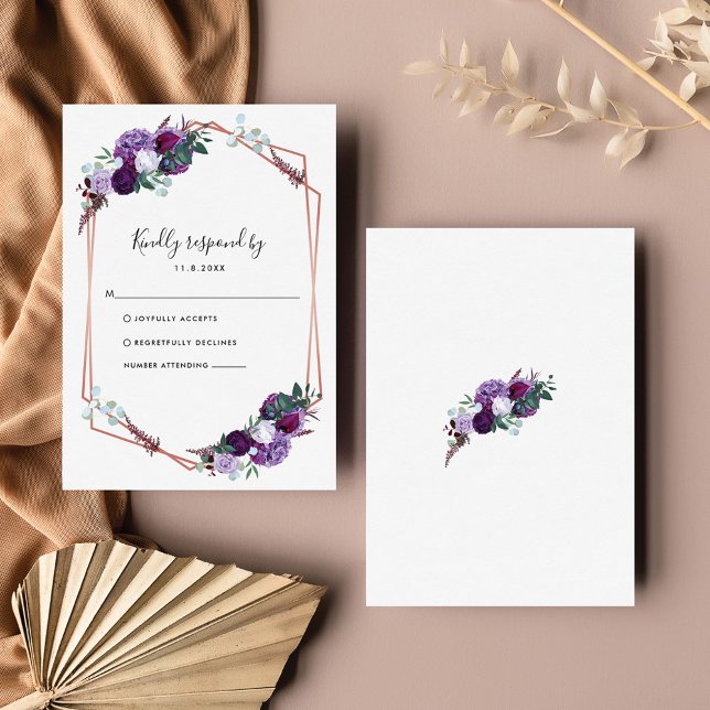 Botanische Hochzeit mit lila floraler Geometrie RSVP Karte (Purple Floral Geometric Wedding RSVP Enclosure Card)