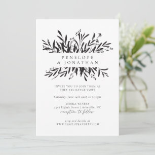 Botanische Hochzeit mit Minimalistischem Schwarz u Einladung