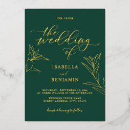 Botanische Hochzeit mit moderner Smaragdgoldkallig Folieneinladung