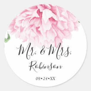 Botanische Hochzeit mit rosafarbenen Pies Runder Aufkleber