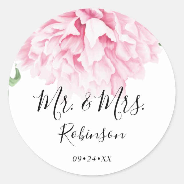 Botanische Hochzeit mit rosafarbenen Pies Runder Aufkleber (Vorderseite)