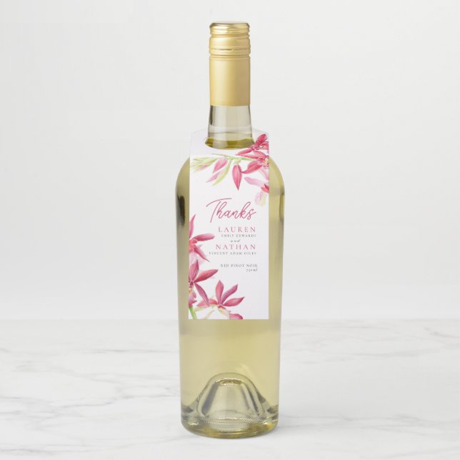Botanische Hochzeit mit roter Orchidee Flaschenanhänger (Auf Flasche)
