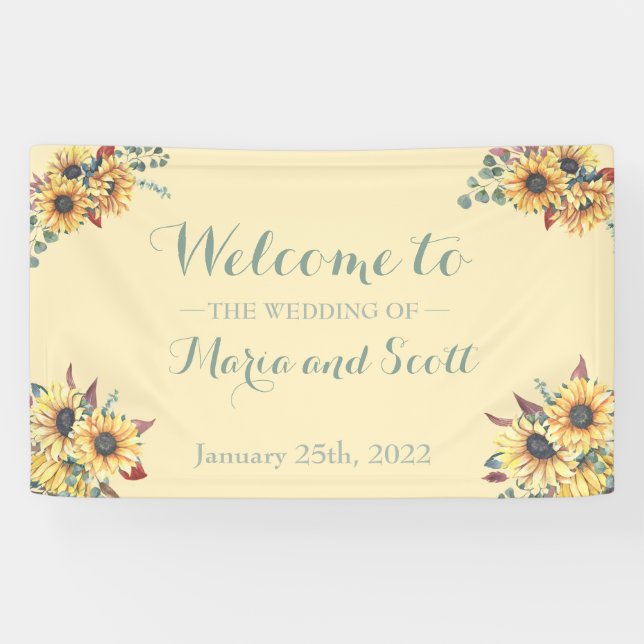 Botanische Hochzeit mit rustikaler Sonnenblume Banner (Horizontal)