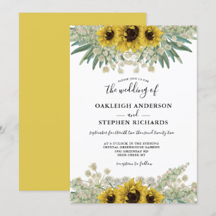 Botanische Hochzeit mit rustikaler Sonnenblume Einladung
