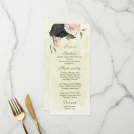 Botanische Hochzeit mit Schwarz-Weiß-Blume Menükarte