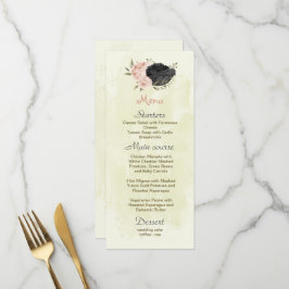 Botanische Hochzeit mit Schwarz-Weiß-Blume Menükarte