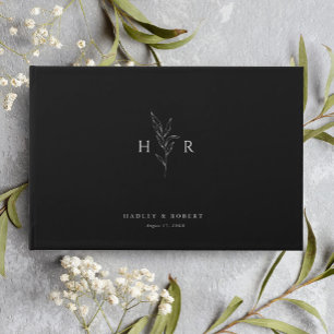 Botanische Hochzeit mit schwarzer Minimal Gästebuch