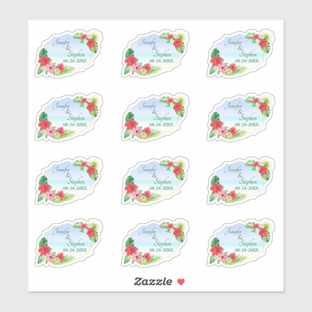 Botanische Hochzeit mit tropischer Flora Aufkleber (Blatt)
