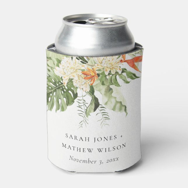 Botanische Hochzeit mit tropischer Orangenblüte Dosenkühler (Kanne Vorderseite)