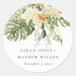 Botanische Hochzeit mit tropischer Orangenblüte Runder Aufkleber