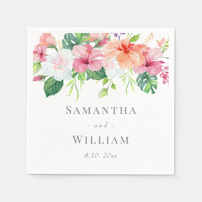 Botanische Hochzeit mit tropischer Wasserfarbe Serviette (Vorderseite)