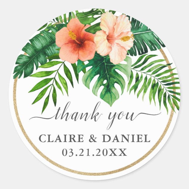 Botanische Hochzeit mit tropischer Wasserfarbe Vie Runder Aufkleber (Vorderseite)