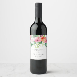 Botanische Hochzeit mit tropischer Wasserfarbe Weinetikett
