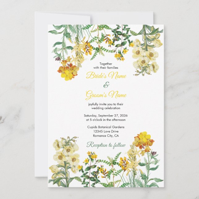 Botanische Hochzeit mit Vintagem Gelbwasser Einladung (Vorderseite)