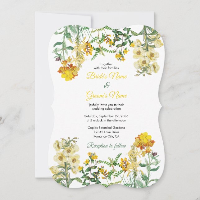 Botanische Hochzeit mit Vintagem Gelbwasser Einladung (Vorderseite)