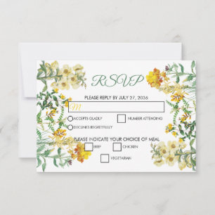 Botanische Hochzeit mit Vintagem Gelbwasser RSVP Karte