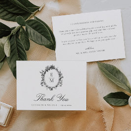 Botanische Hochzeit mit Vintagem Wappen Dankeskarte