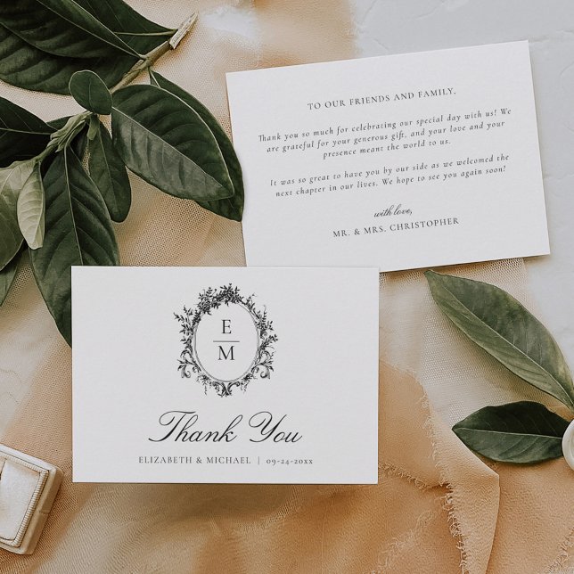 Botanische Hochzeit mit Vintagem Wappen Dankeskarte (Von Creator hochgeladen)