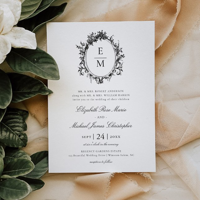 Botanische Hochzeit mit Vintagem Wappen Einladung (Von Creator hochgeladen)