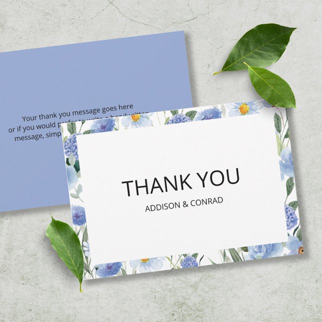 Botanische Hochzeit mit weichem blauem Wasser Dankeskarte (Von Creator hochgeladen)