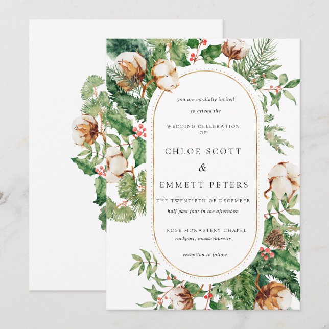 Botanische Hochzeit mit weißer Rose Rustikal Einladung (Vorne/Hinten)