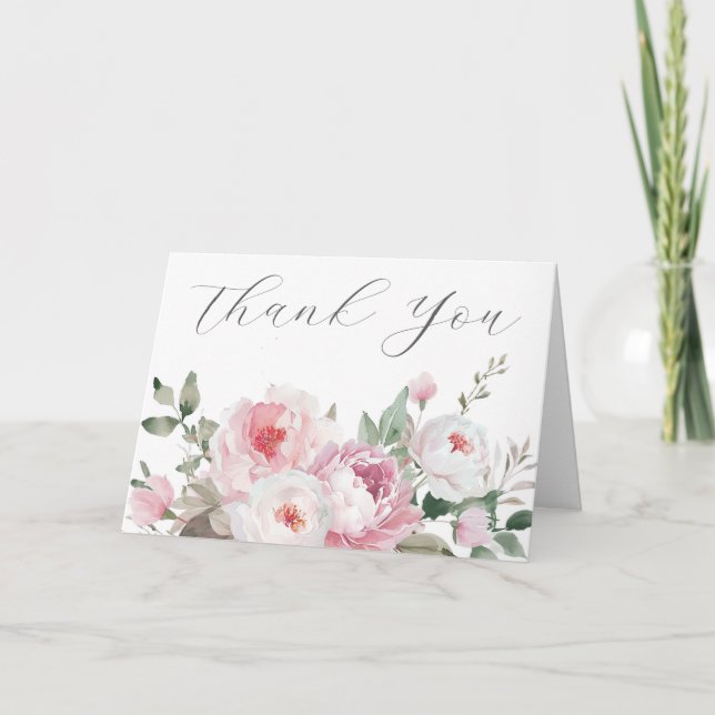 Botanische Hochzeit oder Bridal mit Blush & Rose Dankeskarte (Vorderseite)