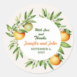 Botanische Hochzeit: Orangenfrucht Runder Aufkleber