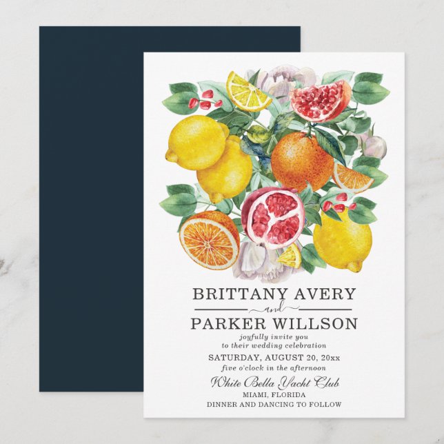 Botanische Hochzeit von Citrus Watercolor Einladung (Vorne/Hinten)