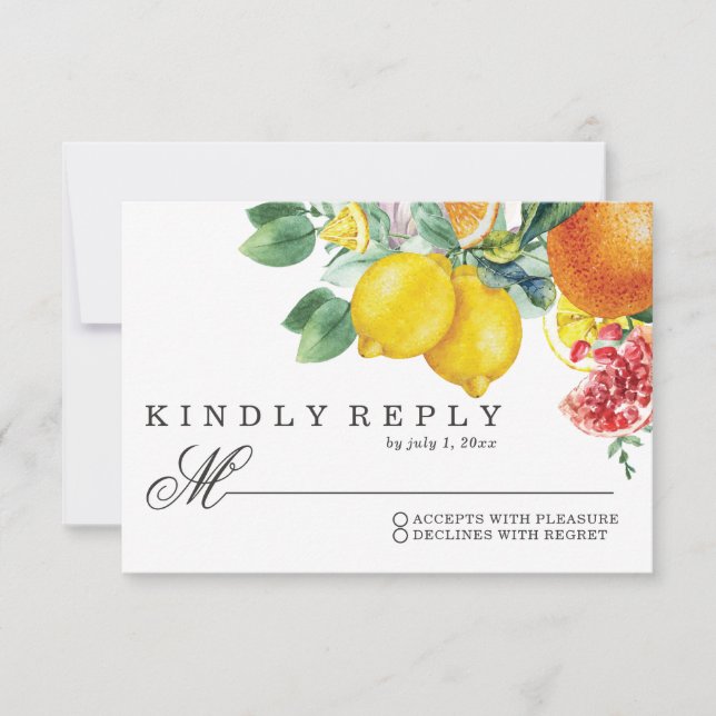 Botanische Hochzeit von Citrus Watercolor RSVP Karte (Vorderseite)