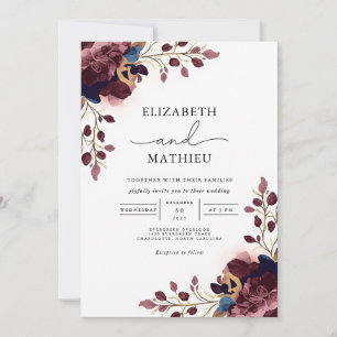 Botanische Hochzeit von Deep Plum floral Einladung